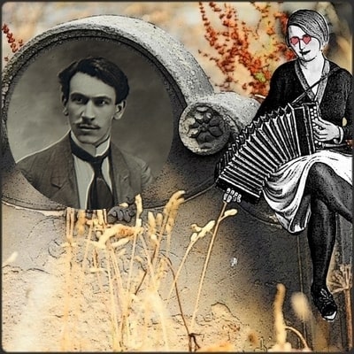 collage accordéoniste sur la tombe de Louis Pergaud pour illustrer les auteurs morts pour la France article sur le domaine public