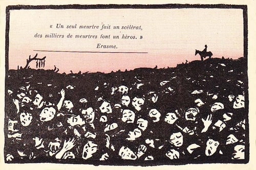carte postale de Félix Vallotton avec citation d'Erasme pour illustre l'article les artistes et la guerre